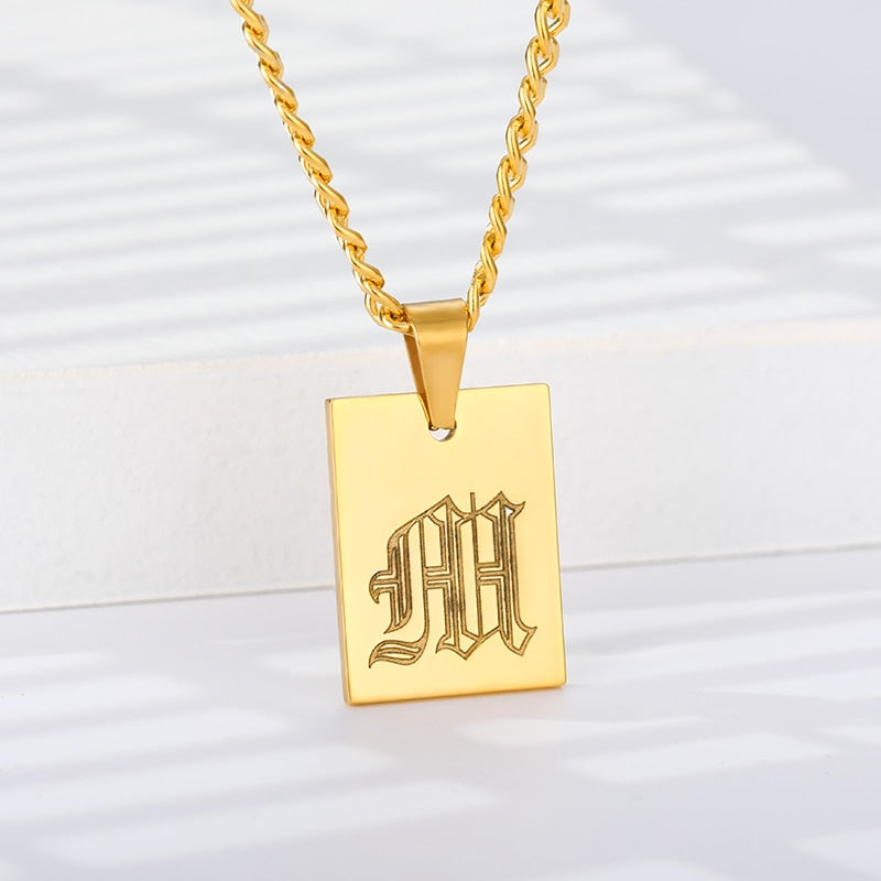 Engraved Old English Tag Necklace