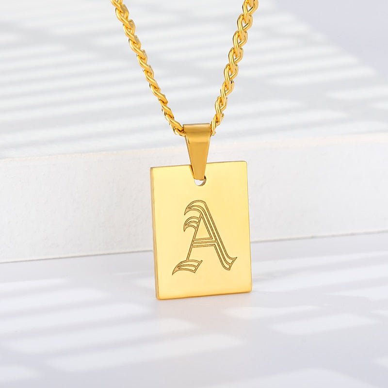 Engraved Old English Tag Necklace