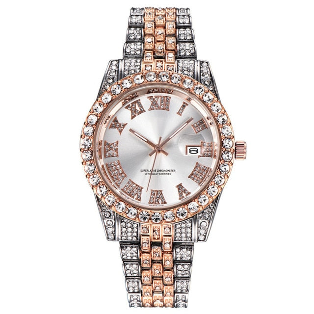 Jewel Tone Dual Finish Crystal Bezel Watch