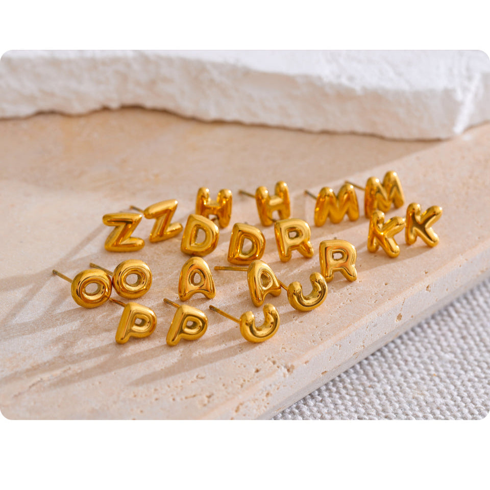 Mini Letter Stud Earrings | Gold