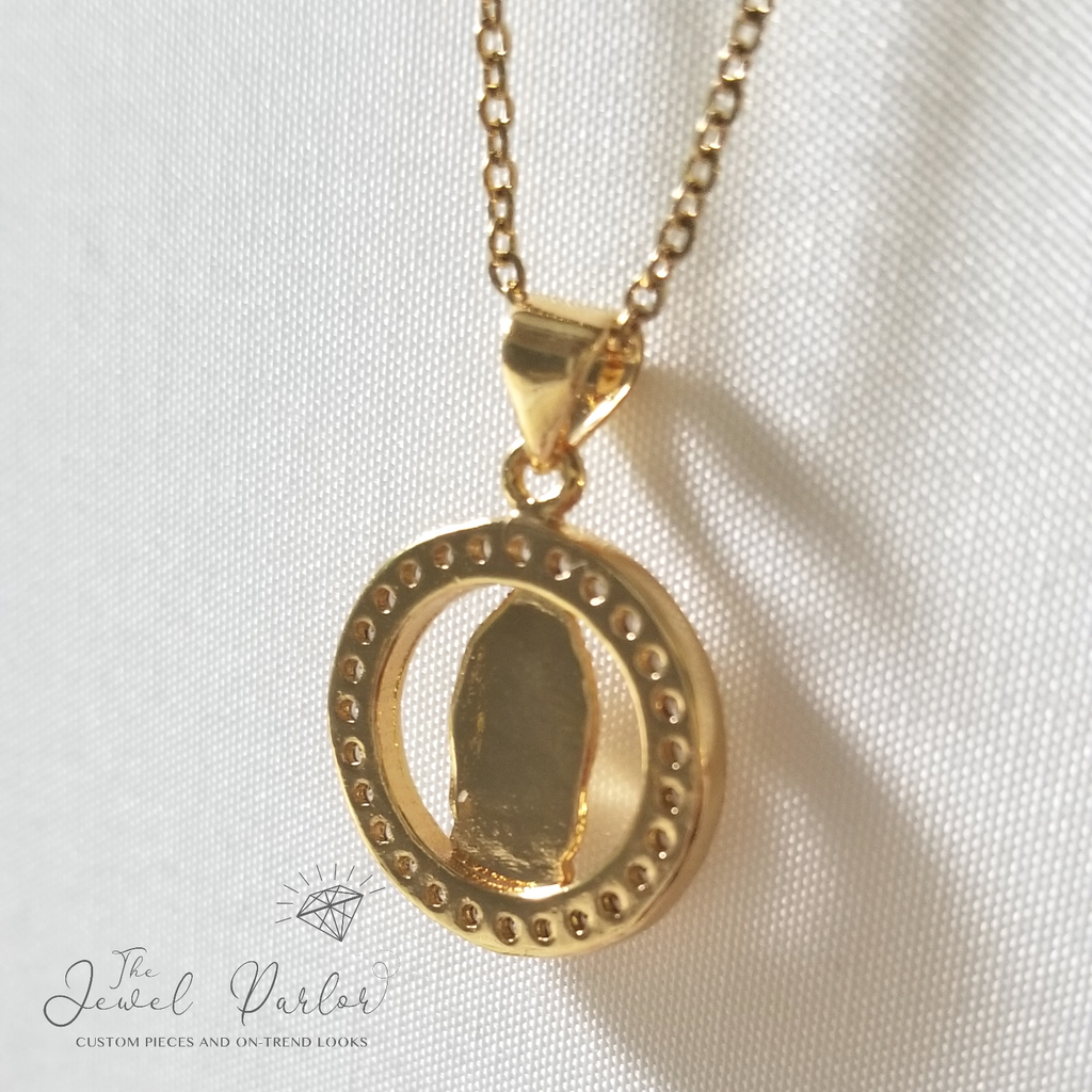 Virgin Mary Halo Necklace in Gold + Clear Crystals
