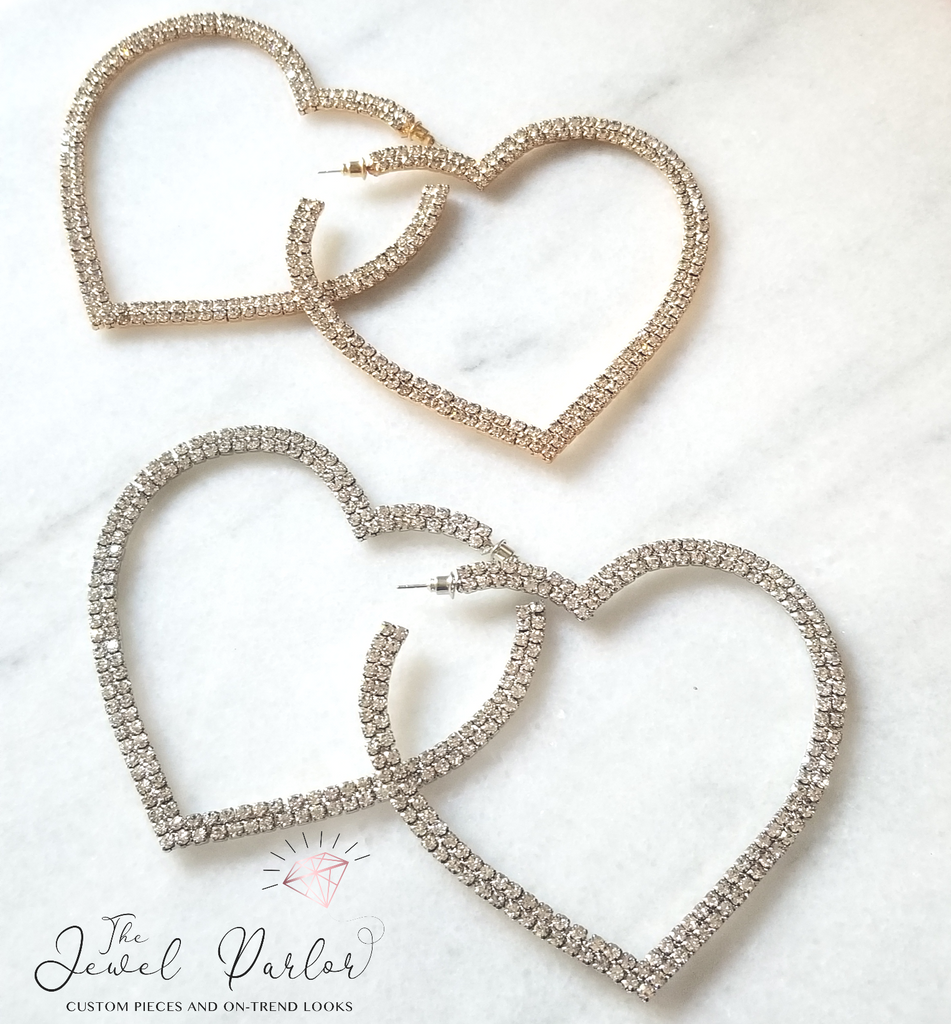 Mia Crystal Heart Hoop Earrings in Silver + Gold