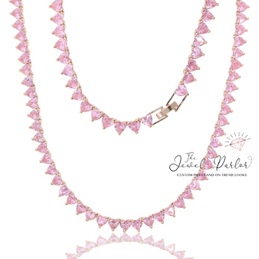 5MM Pink Rose Gold Heart Tennis Chain