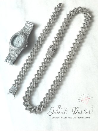 Kronos 3-Piece Watch + Cuban Link Set in Silver