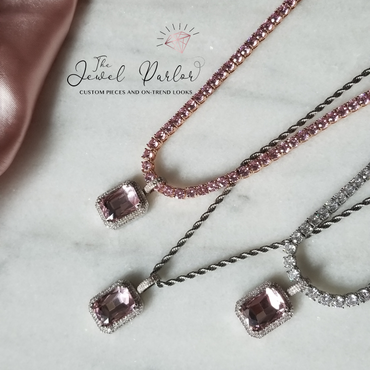 Amy Pink Ice Emerald Cut Pendant + Chain