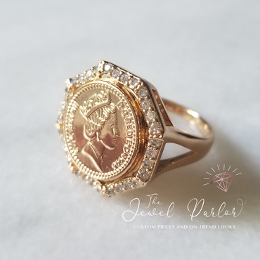 Queen Elizabeth II Coin Windsor One Penny Ring in 14K Gold Vermeil