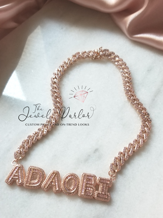 Omalicha Baguette Custom Name Necklace + Curb Chain