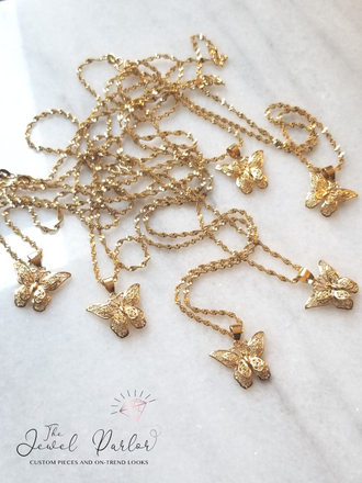 Safira Filigree Butterfly Pendant in Gold + Chain