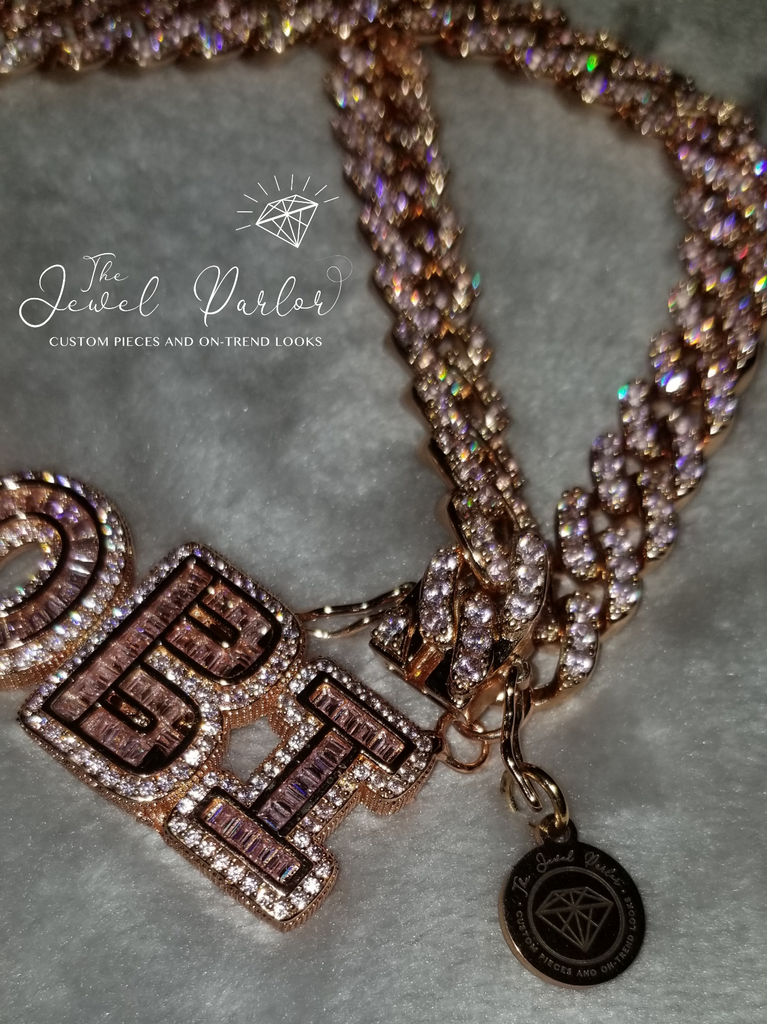 Omalicha Baguette Custom Name Necklace + Curb Chain