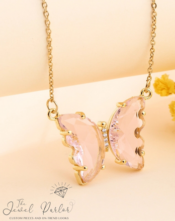Evangeline Glass Butterfly Necklace • Blush