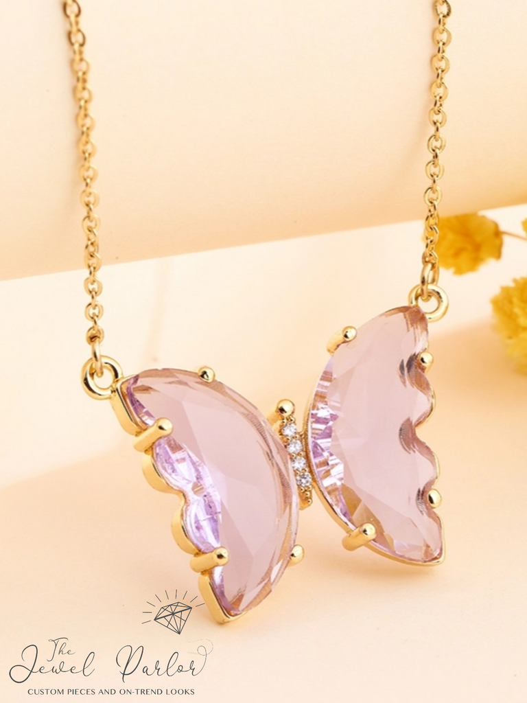 Evangeline Glass Butterfly Necklace • Lilac