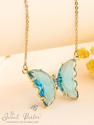 Evangeline Glass Butterfly Necklace • Teal
