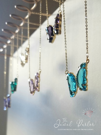 Evangeline Glass Butterfly Necklace • Teal