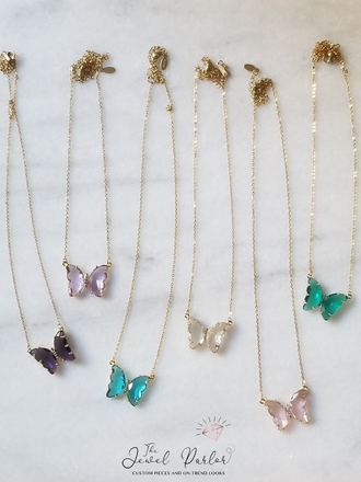 Evangeline Glass Butterfly Necklace • Clear