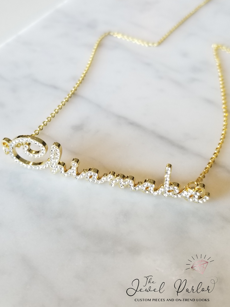 Personalized Custom Name Necklace CRYSTAL CURSIVE Font