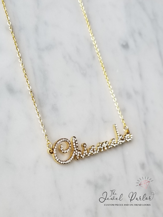 CRYSTAL CURSIVE Font Name Necklace Personalized Custom
