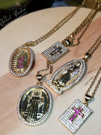 Pavé Crosses • Virgin Mary of Guadalupe • St. Benedict