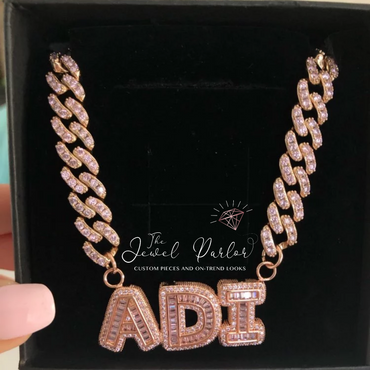 Omalicha Baguette Custom Name Necklace + Curb Chain