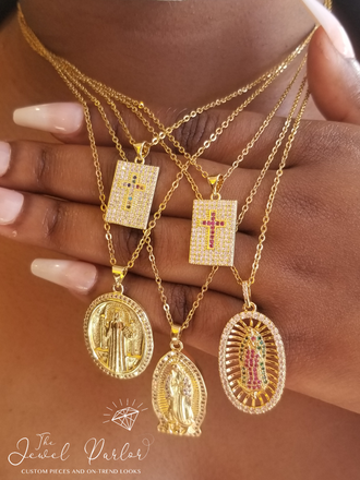 Pavé Crosses • Virgin Mary of Guadalupe • St. Benedict