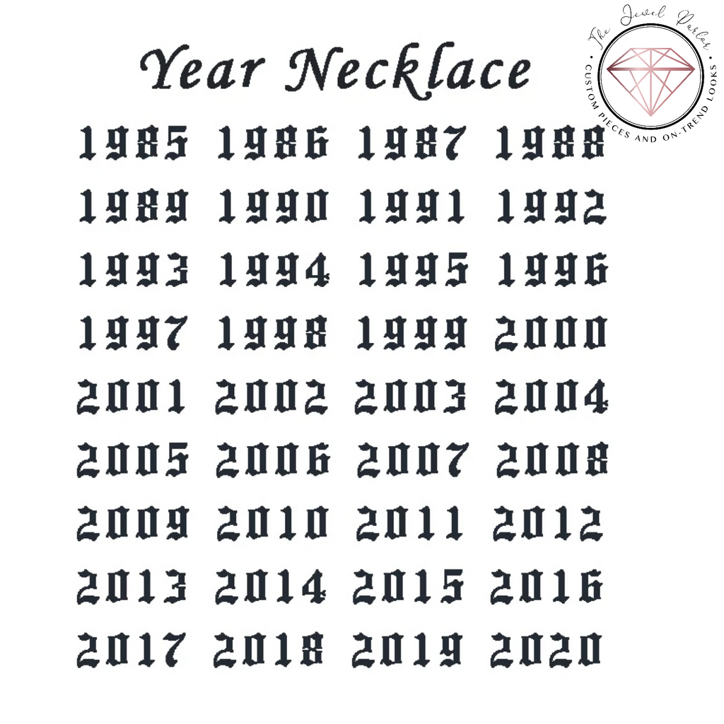 Crystal Birth Year Necklace 1985 to 2020