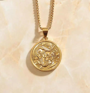 Gold-filled Enter the Dragon Medallion Necklace