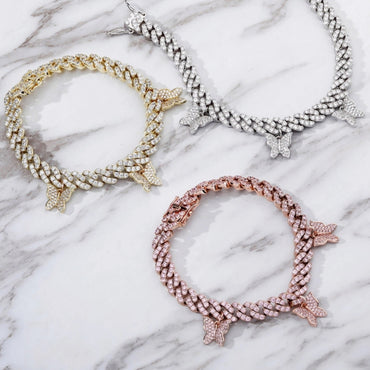 Laila Floating Butterflies + Cuban Link Curb Bracelet