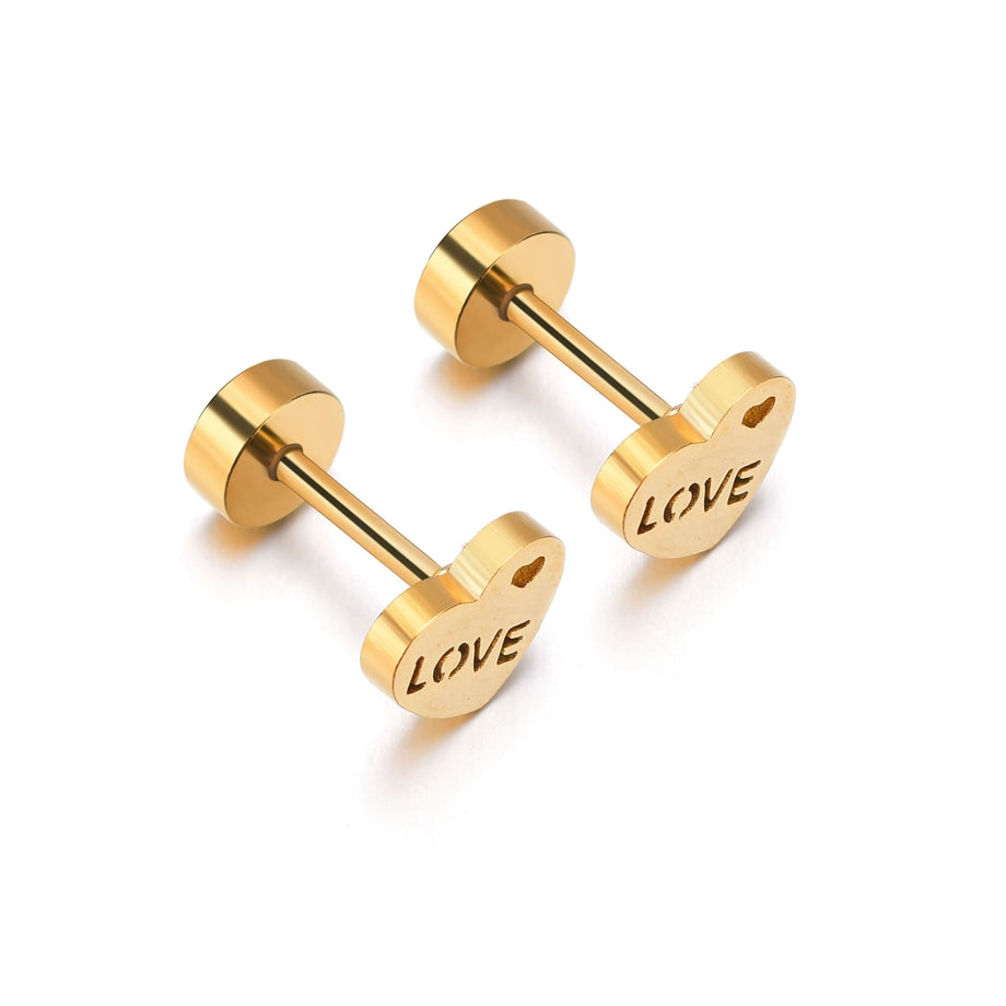 Minimalist Pierced Heart with Love Earrings + Screw Back Post