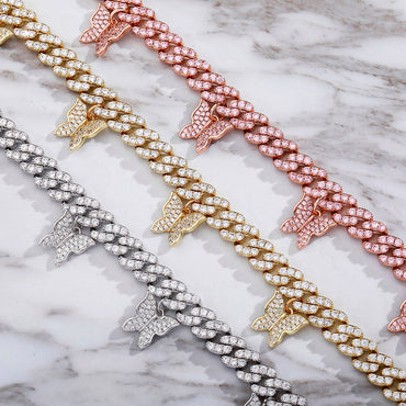 Laila Floating Butterflies + Cuban Link Curb Necklace