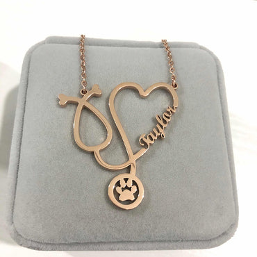 Personalized Custom Veterinary Stethoscope Name Necklace