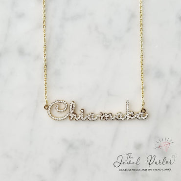 CRYSTAL CURSIVE Font Name Necklace Personalized Custom