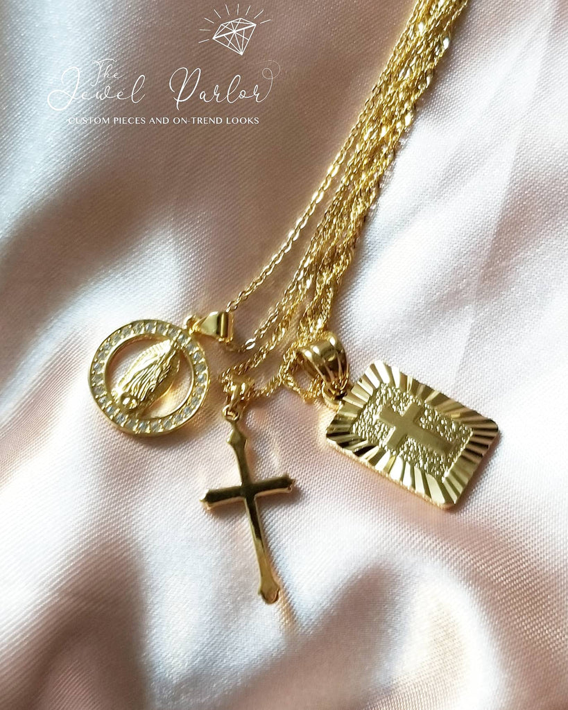 Virgin Mary Halo + Crosses Necklace Trio