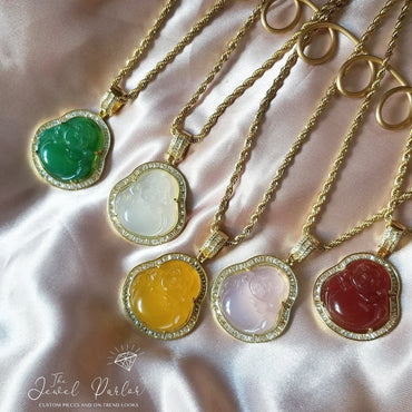 Happy Buddha + Baguettes Necklace • 5 Colors