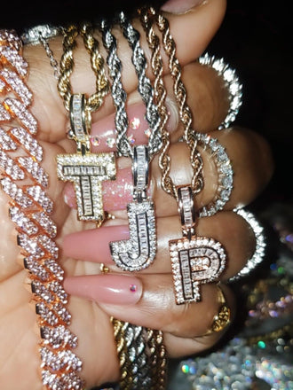 Mini Baguette Initial Letter Pendant