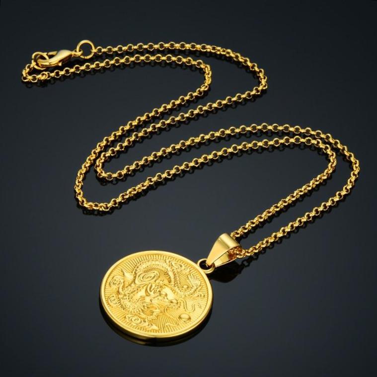Gold-filled Enter the Dragon Medallion Necklace