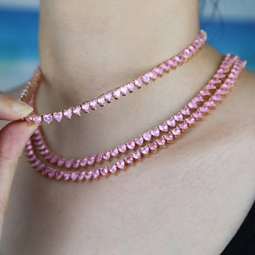 5MM Pink Rose Gold Heart Tennis Chain