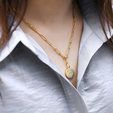 Round Monogram Initial Lariat Pendant Necklace