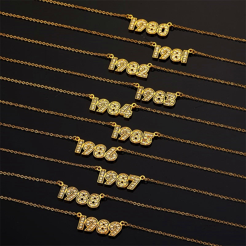 Retro Crystal Birth Year Necklace 1970 to 2000