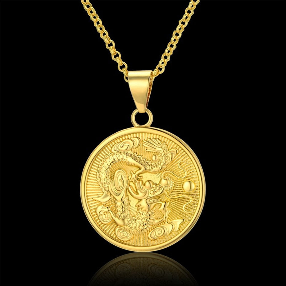 Gold-filled Enter the Dragon Medallion Necklace