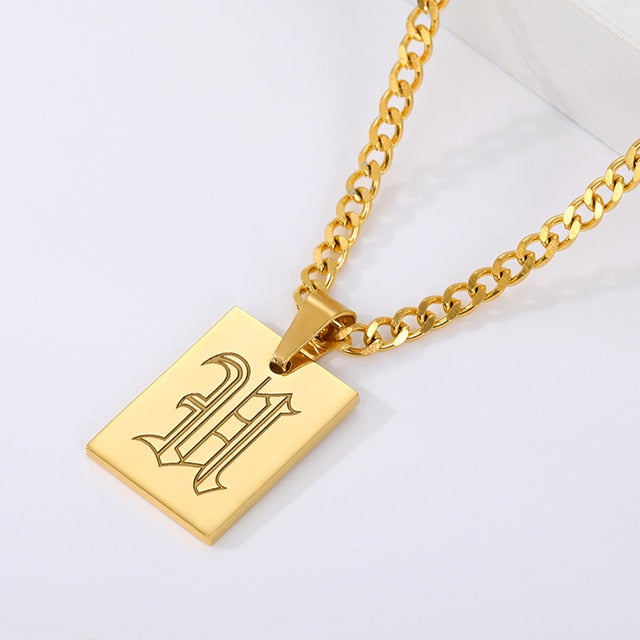 Engraved Old English Tag Necklace