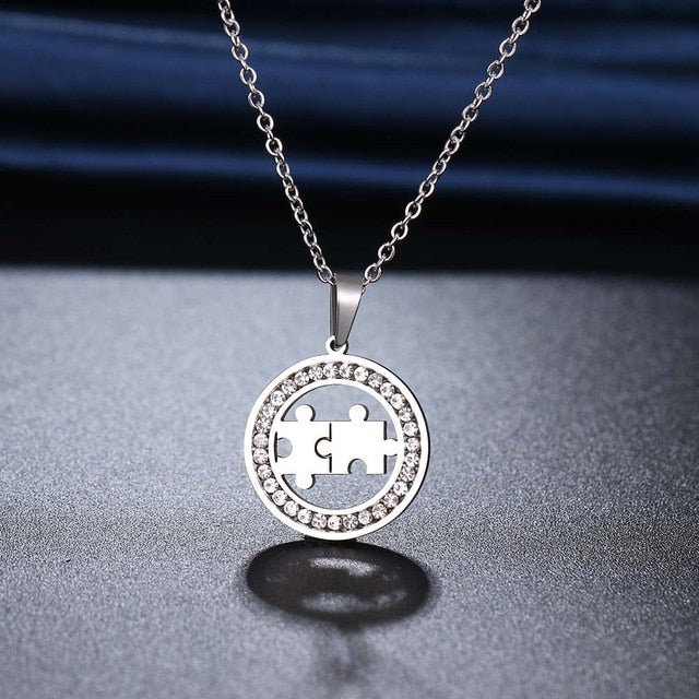 Crystal Puzzle Piece Necklace for Autism Awareness